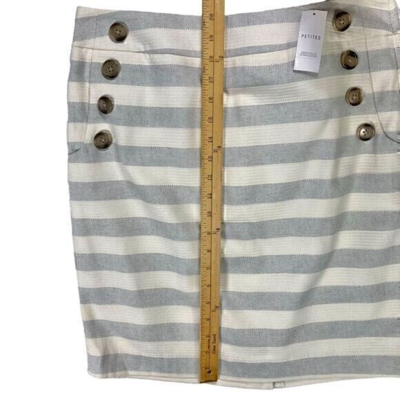 Loft Straight Pencil Skirt Womens 10 Gray White Nautical Striped Cotton Mini - Picture 6 of 8